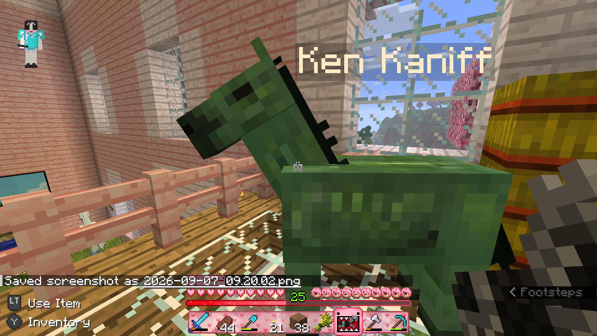 Minecraft screenshot: a zombie horse named Ken Kaniff